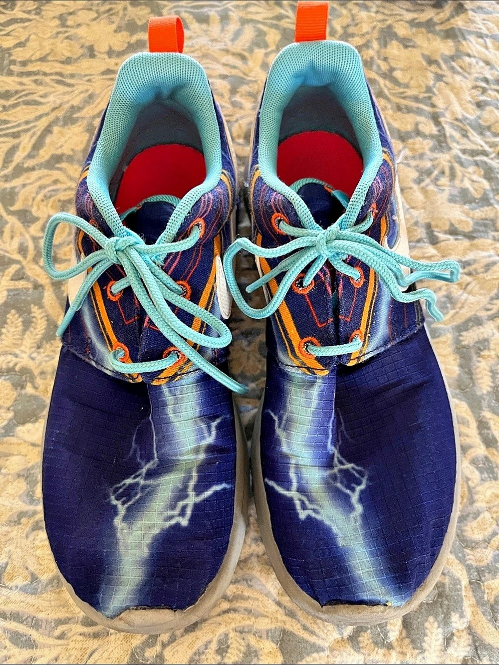 Nike Roshe Run Print Lightning Kids Sneakers US 2.5 Blue & Orange